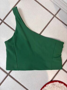 WILO One-Shoulder Green Ribbed Sports Bra